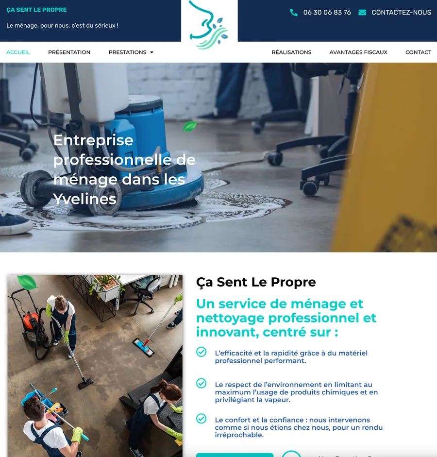 Site internet Ça Sent Le Propre, entreprise de nettoyage — réalisation Nethys