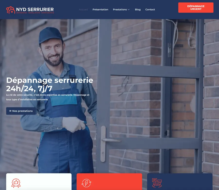Site internet NYD Serrurier, serrurier dépannage en Île-de-France — réalisation Nethys